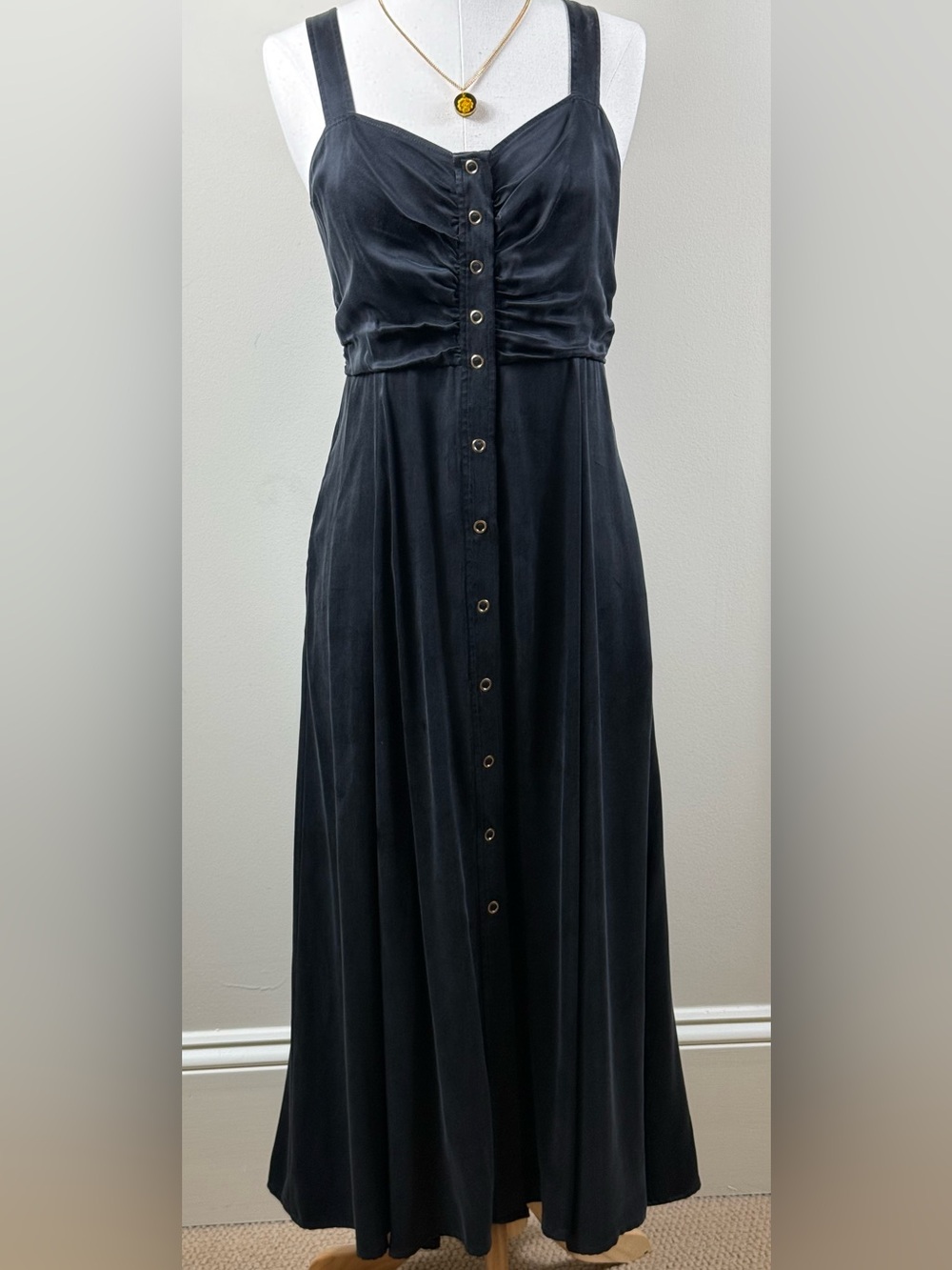 Favorite Daughter Black Grommet Snap Front Midi Dress S